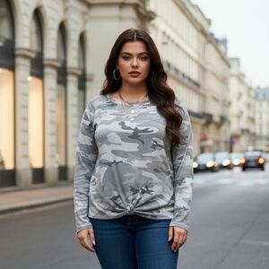 Love Tribe Gray Camouflage Long Sleeve Top